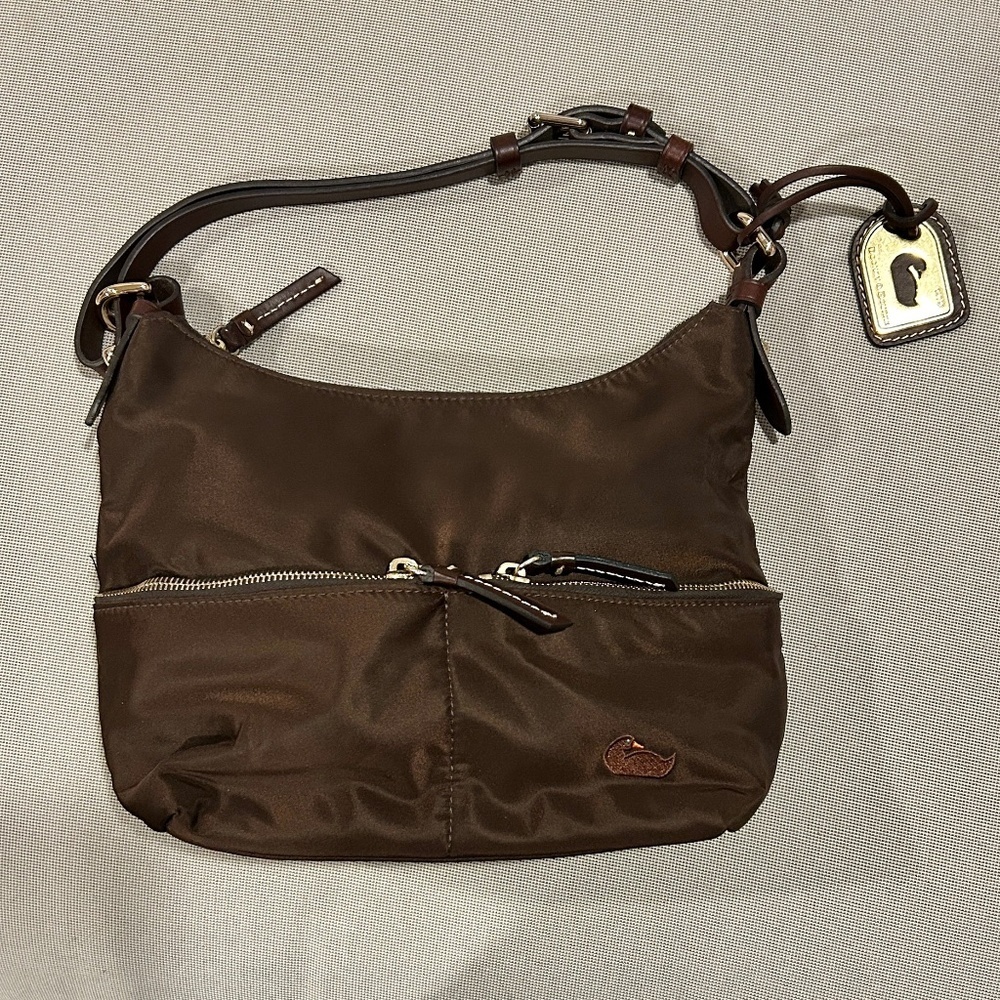 Dooney & Bourke Chocolate Brown and Hot Pink Nylon Shoulder Bag